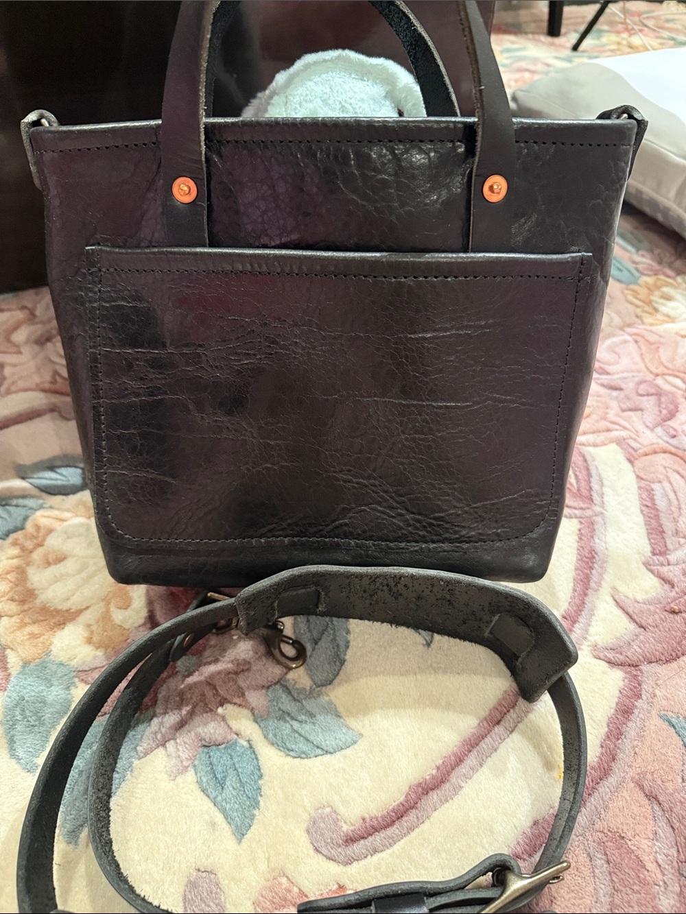 Black bison mini Avery with Front Pocket, come with strap